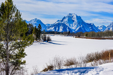 Jackson Lake Frozen Over in Front of Mt Moran