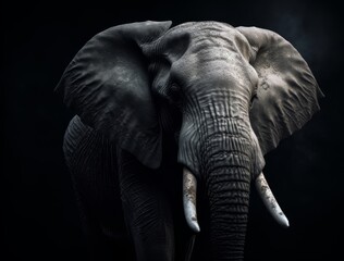 Fototapeta na wymiar elephant head close up on monochrome black background style