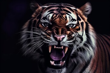 Aggressive tiger on black background