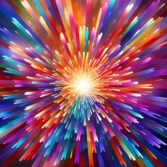 A multi-color abstract background image with a bright center and rays of light extending outward