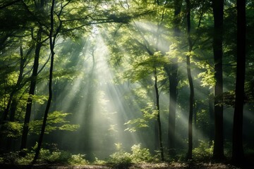 Sunlight filtering through a forest canopy