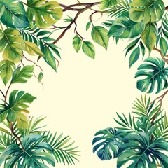 Obraz premium lush green tropical leaves and branches frame