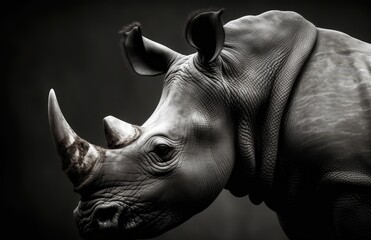 Amazing Big Horned Black And White Rhino Face
