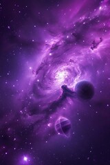 Purple Galaxy with Two Planets