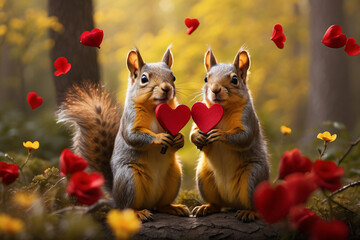 Fototapeta premium squirrel carrying a heart shaped valentine