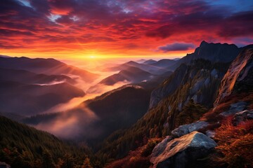 Fototapeta na wymiar The dramatic colors of a mountain sunrise