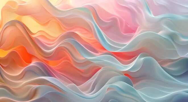 Ethereal abstract background, soft pastel waves mimicking the gentle flow of water, with a harmonious blend of light pink, lavender, and baby blue, creating a tranquil underwater dreamscape