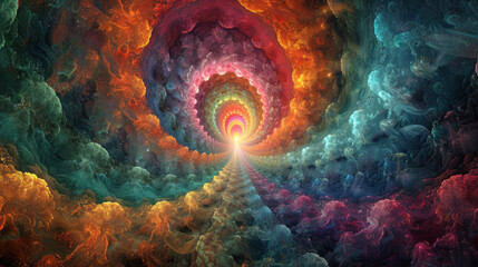 Psychedelic vision of fractal tunnel - obrazy, fototapety, plakaty