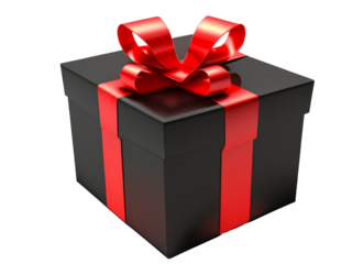 3d black gift box with red ribbon