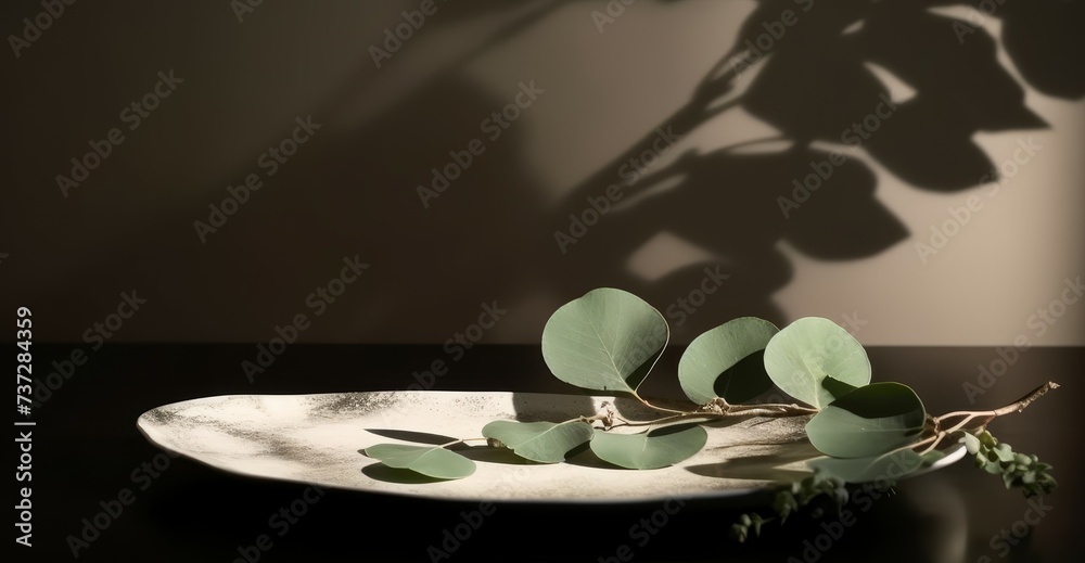 Aufkleber white wooden branches empty floor with shadow background for product display