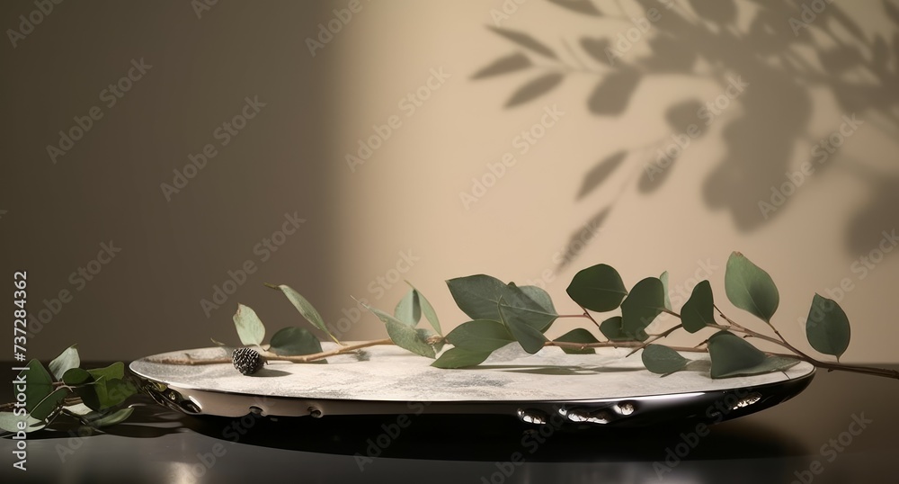 Leinwandbilder white wooden branches empty floor with shadow background for product display