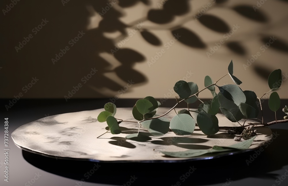 Aufkleber white wooden branches empty floor with shadow background for product display