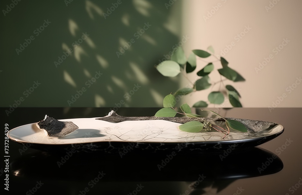 Fototapete white wooden branches empty floor with shadow background for product display