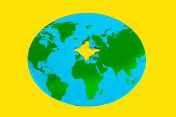 World Map Puzzle with Missing Center Piece