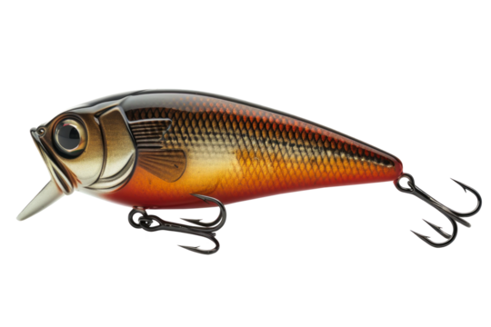 A spinning rod fishing wobbler, used for catching fish, showcased against a clean white background. Isolated