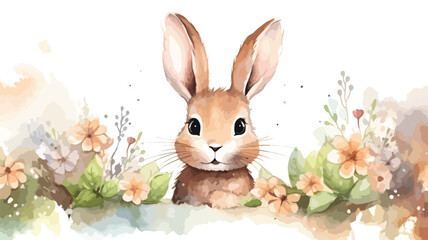 Fototapeta na wymiar Cute watercolor bunny beautiful rabbit. Hand draw