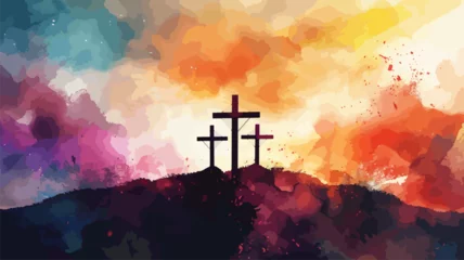 Photo sur Plexiglas Papillons en grunge watercolor style art of three crosses on a hill
