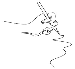illustration en ligne simple d'une main tenant un stylo dessinant noir détouré 