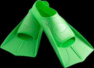 Green flippers for summer swimming in the sea and in the pool. Sports equipment isolated. Flipper...