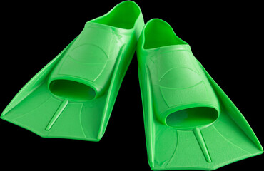 Green flippers for summer swimming in the sea and in the pool. Sports equipment isolated. Flipper paddle cut out. Fins for swim. Isolate © Real_life