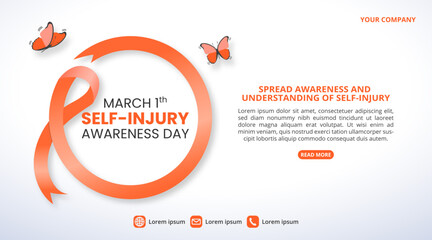 Self Injury Awareness Day background with an orange ribbon and butterflies