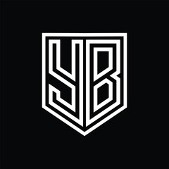 YB Letter Logo monogram shield geometric line inside shield isolated style design