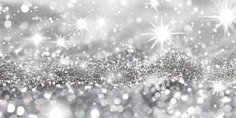 Silver glitter evoking sparkling snowflakes, dazzling and shimmering background texture, captivating visual