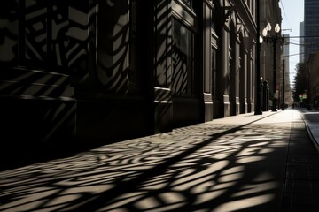 A photograph showcasing the intricate patterns created by light and shadow on a city street