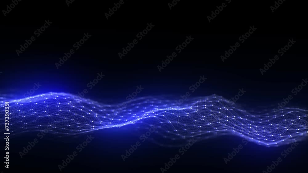Aufkleber Dark hexagon wave of particles and lines with glitch effect. Big data visualization. Abstract background with a dynamic wave. 3d rendering.