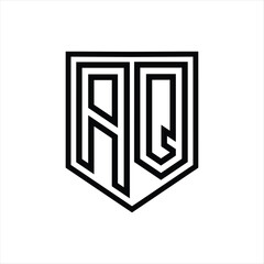 AQ Letter Logo monogram shield geometric line inside shield isolated style design