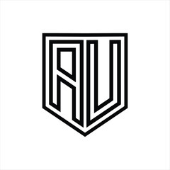 AU Letter Logo monogram shield geometric line inside shield isolated style design