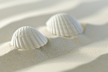 Fototapeta na wymiar White fine sand and white shells, close up