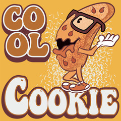 illustration of rich chocolate cookie with glasses to give it a scholarly or nerdy impression texture of cookie dough and text "Cool Cookies" cake pattern set.