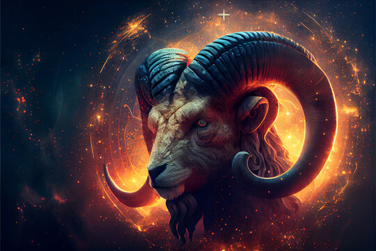 Image of aries sign with stars on black background. Zodiac signs, stars and horoscop concept digitally generated image.