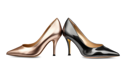 A pair of fashionable black and gold high heels, perfect for the sophisticated business woman. Isolated