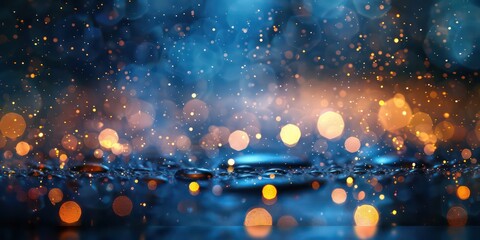 Soft patter of rain on a vivid soft black glass, blending tranquility with the vibrancy of color and bokeh light.