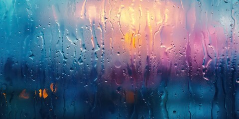 Soft patter of rain on a vivid soft black glass, blending tranquility with the vibrancy of color and bokeh light. - obrazy, fototapety, plakaty