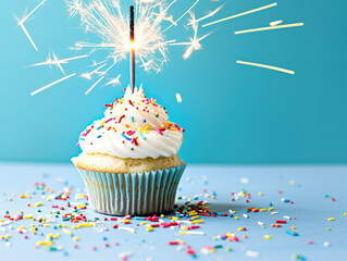 Birthday cupcake with sparklers