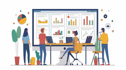 Flat illustation of group of people working