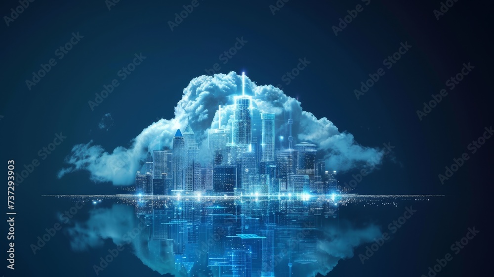 Leinwandbilder using the cloud for smart city communication and data storage. uploading and downloading data to vir