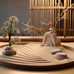 Fototapeta na wymiar Tranquil Zen garden with raked sand. 
