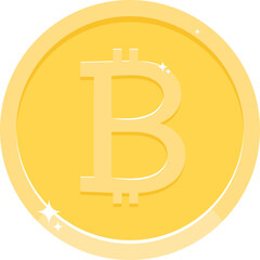 Golden round shiny bitcoin. Cryptocurrency. Isolated coin of crypto market. Digital money. Web blockchain banking system money. Element for economical and financial news, crypto articles design.