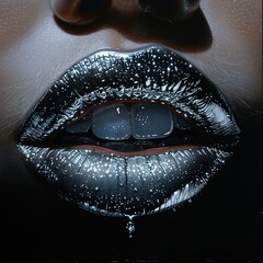 Blue shinny diamond lips of women close up. - obrazy, fototapety, plakaty