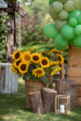 Wedding decoration with sunflowers. Party decorations.
