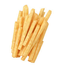 French fries. Roasted potato chips in deep fat fry oil potatoes. Yellow sticks. Fastfood. Unhealthy tasty food solated. 3D PNG Illustration.