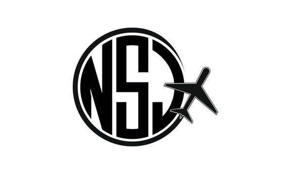 NSJ three initial letter circle tour & travel agency logo design vector template. hajj Umrah agency, abstract, wordmark, business, monogram, minimalist, brand, company, flat, tourism agency, tourist