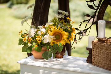 Wedding decoration with sunflowers. Party decorations.