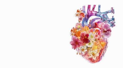 Abstract illustration of a silhouette of a heart made of flowers as a symbol of human love and inner beauty. 