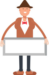 Man with Hat Character and Blank Signage
