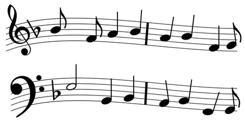 Music notes on a stave with both Treble and Bass Clefs